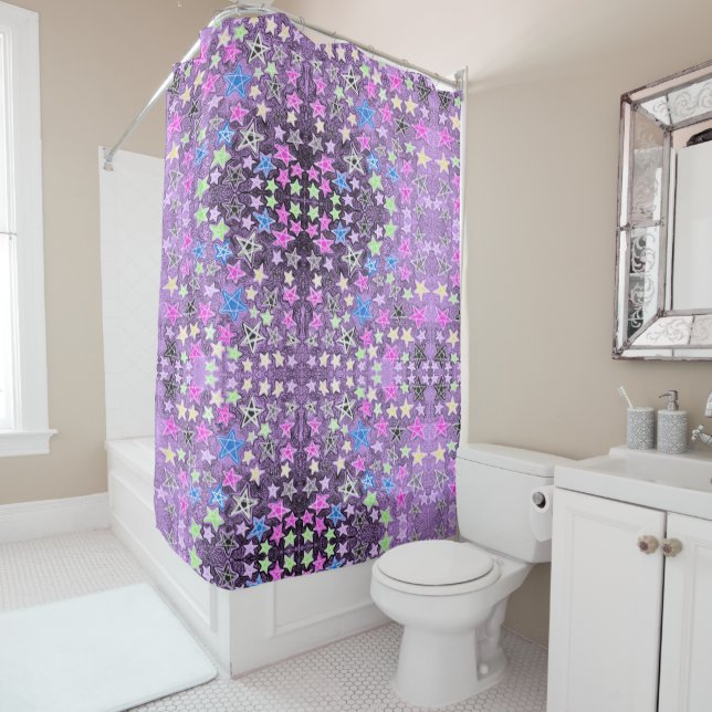 Rideau de douche Star Scribble Pastel (En situation)