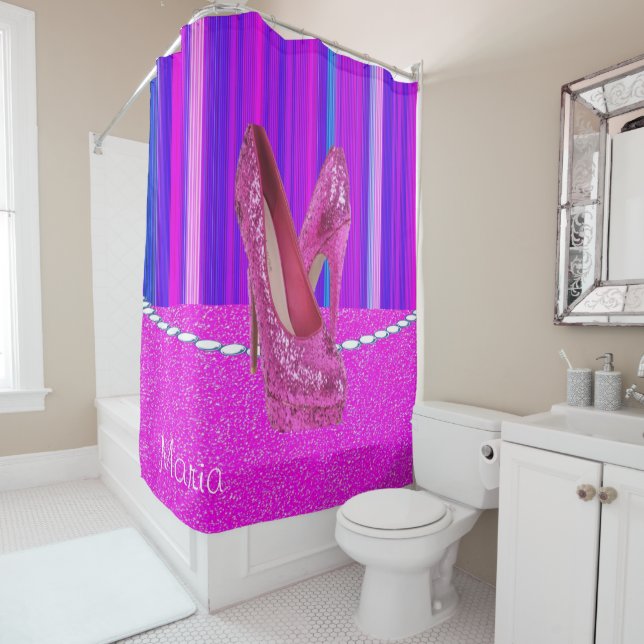 Rideau de douche talons roses (En situation)