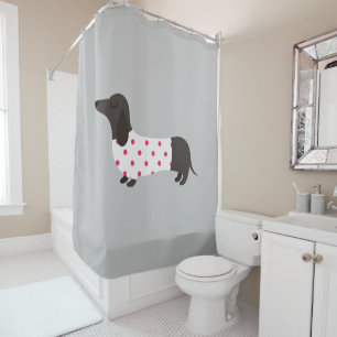 Rideau de douche teckel à pois