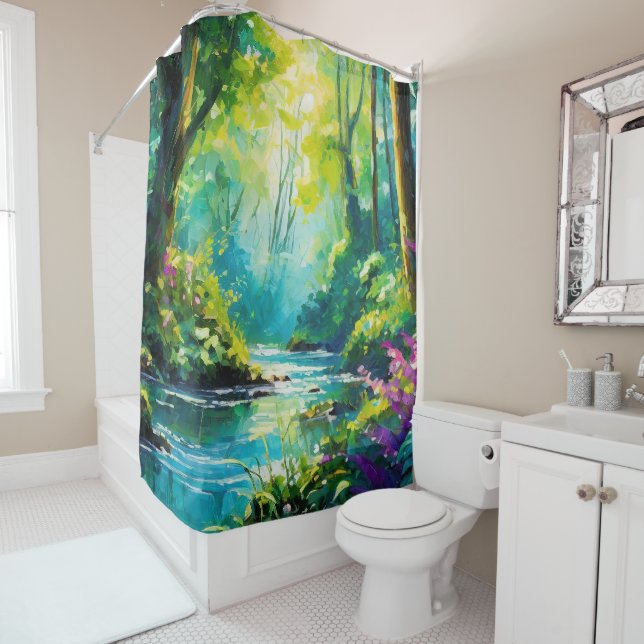 Rideau de douche Tranquil Waters Serenity Stream  (En situation)