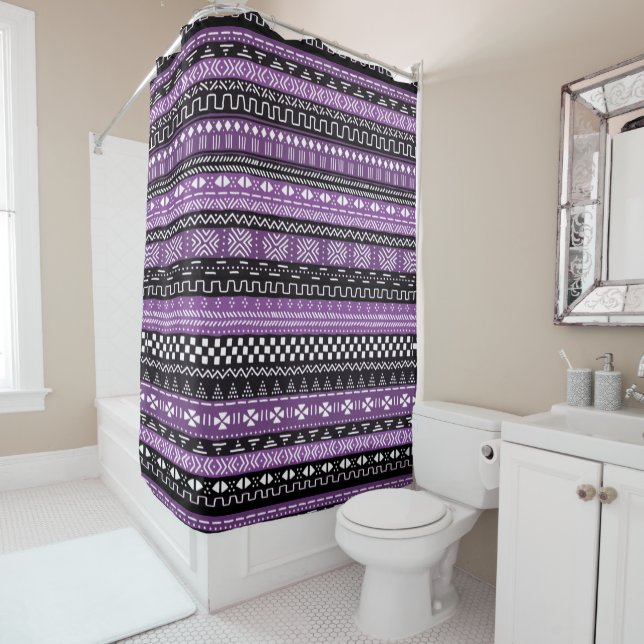Rideau de douche Tribal Violet Africain (En situation)