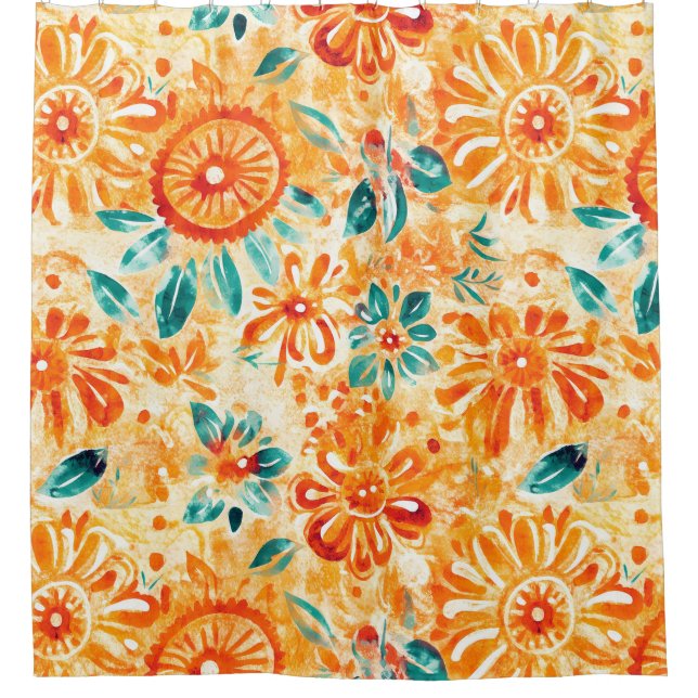 Rideau de douche tropicale orange soleil (Devant)
