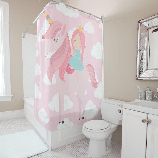 Rideau de douche Unicorne rose (En situation)