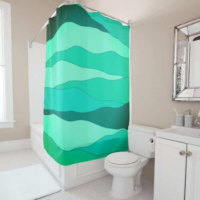 Rideau de douche vert océan (En situation)