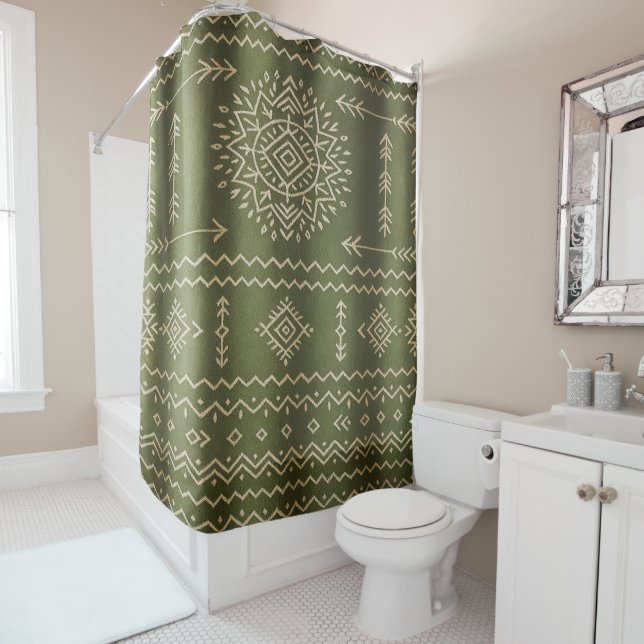 Rideau de douche vert sauge mat (En situation)