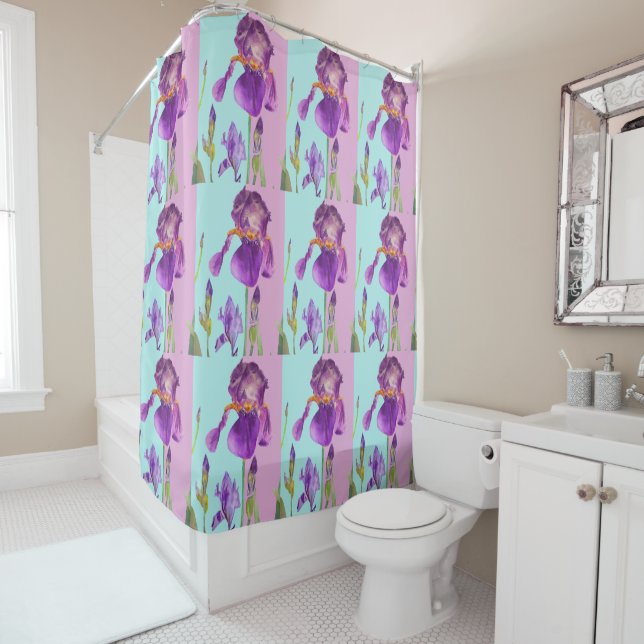 Rideau de douche Violet Iris Bleu Violet Shabby Ch (En situation)