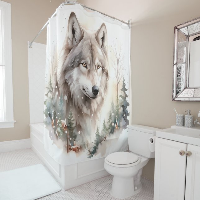 Rideau de douche Wolf d'hiver (En situation)