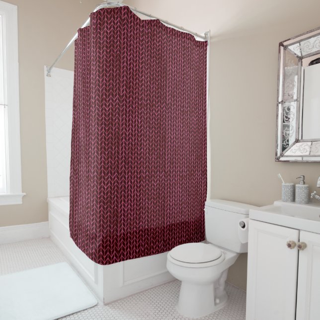 Rideau de douche Zig Zag rose foncé (En situation)