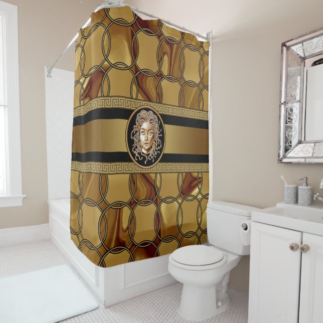 Rideau de luxe en marbre Medusa et douche en or (En situation)