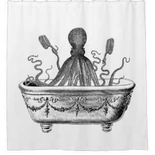 Rideau en douche avec le poulpe vintage dans le