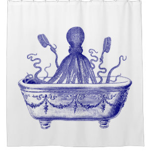 Rideau en douche avec le poulpe vintage de marine