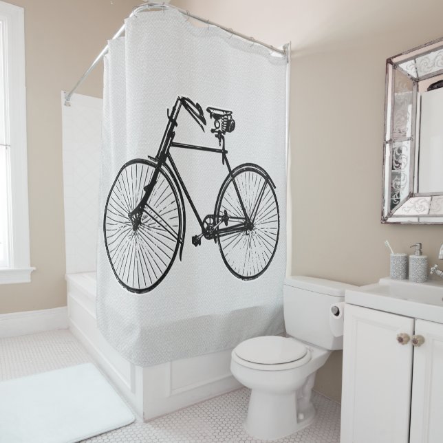 rideau en douche blanc de bicyclette noire de vélo (En situation)