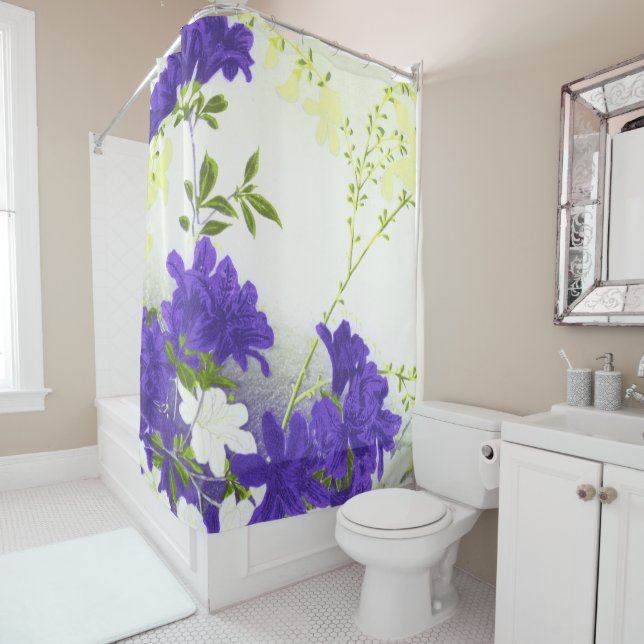 Rideau en douche blanc jaune pourpre de fleur de (En situation)