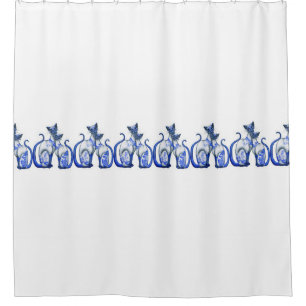 Rideau en douche bleu de chats siamois de saule