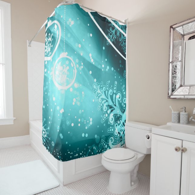 Rideau en douche bleu glacial d'hiver (En situation)