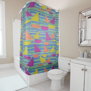 Rideau en douche coloré de voiliers