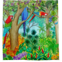 Rideau en douche d'art de jungle de perroquet