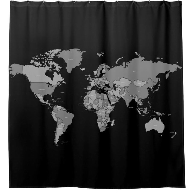 Rideau en douche de carte du monde aux nuances (Devant)