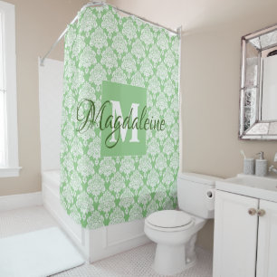Rideau en douche de damassé de vert sauge avec le