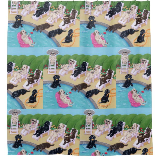 Rideau en douche de Labradors de partie de (Devant)
