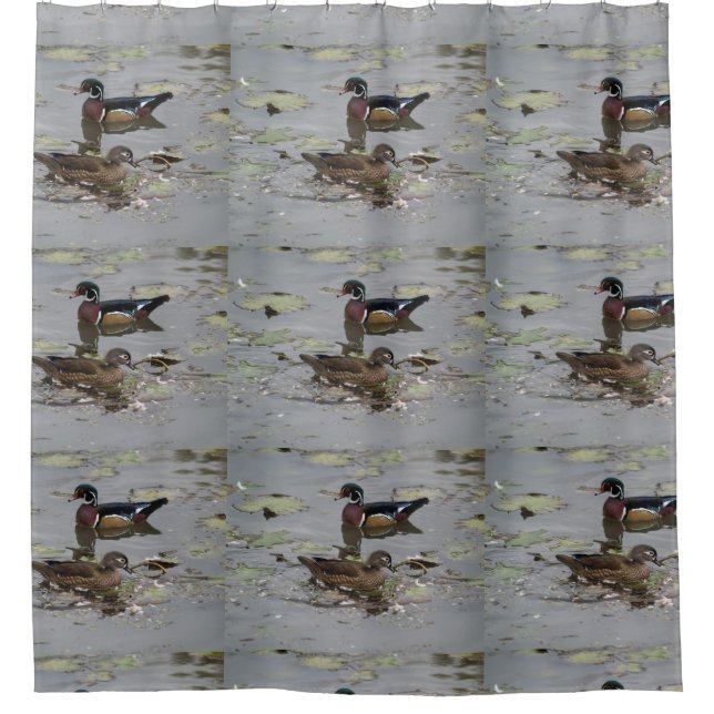 Rideau en douche de nature de canards en bois (Devant)