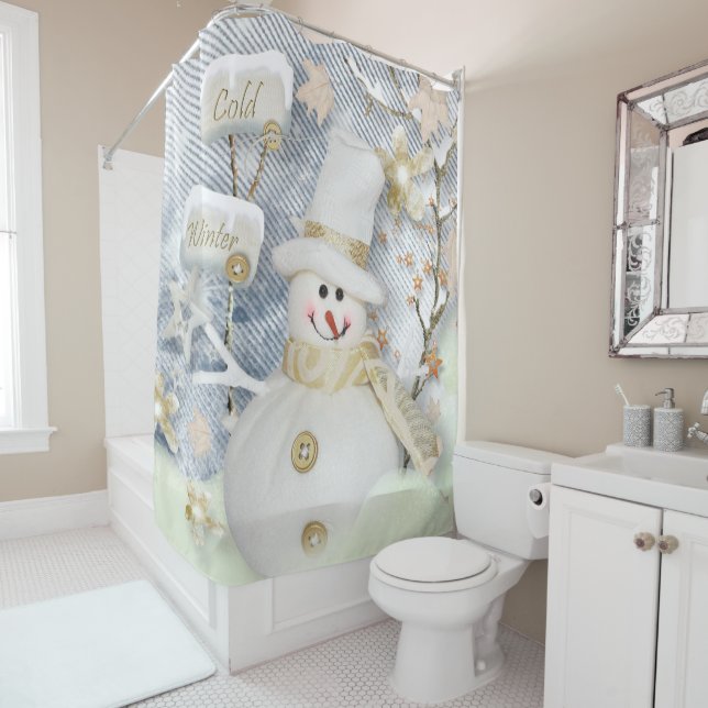 Rideau en douche de Noël/bonhomme de neige (En situation)