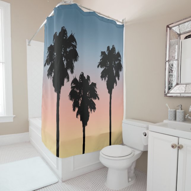 Rideau en douche de palmiers de coucher du soleil (En situation)
