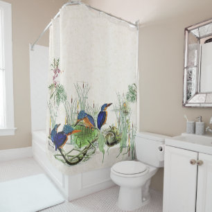 Rideau en douche d'étang de Cattails d'oiseaux de