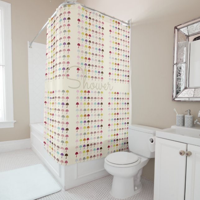 Rideau en douche drôle lumineux de parapluies (En situation)