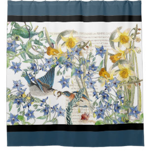 Rideau en douche floral de narcisse d'oiseaux