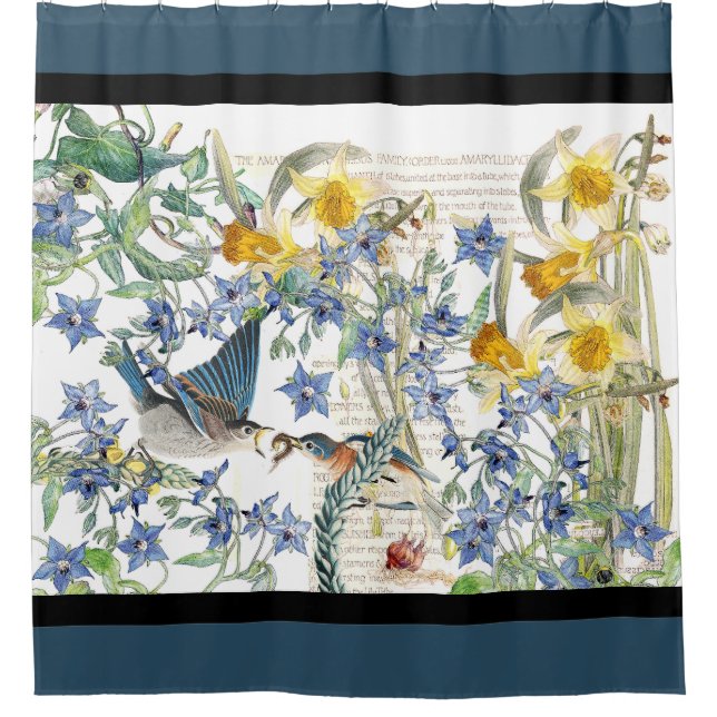 Rideau en douche floral de narcisse d'oiseaux (Devant)