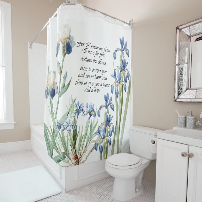 Rideau en douche floral d'iris de promesse bleue (En situation)