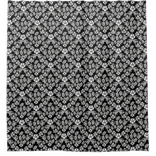 Rideau en douche floral noir et blanc de damassé