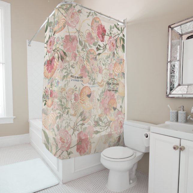 Rideau en douche français de coquillages de roses (En situation)
