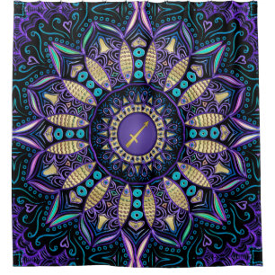 Rideau en douche noir pourpre de mandala de