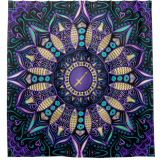 Rideau en douche noir pourpre de mandala de