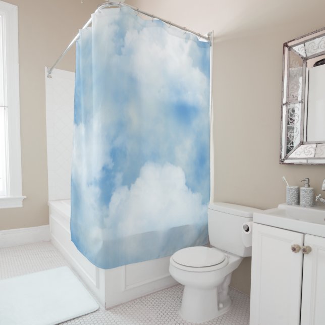 Rideau en douche pelucheux de nuages (En situation)