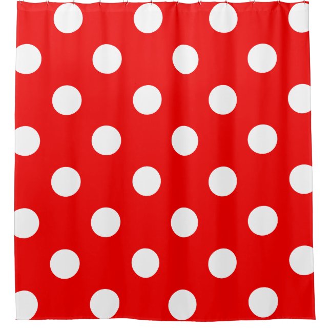 Rideau en douche rouge et blanc de point de polka (Devant)