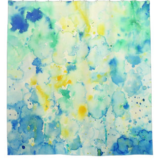 Rideau en douche vert d'aquarelle et jaune
