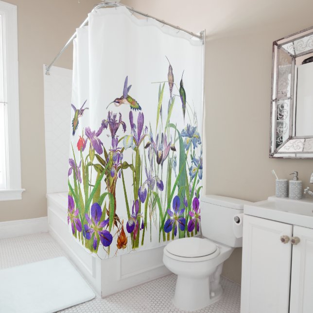 Rideau floral en oiseaux de colibri et en fleurs (En situation)