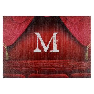 Rideau rouge Théâtre Monogramme Planche à découper
