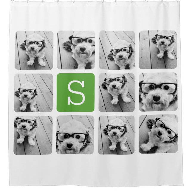 Rideaux De Douche 11 Collage de photos - Vert blanc Monogramme moder (Devant)