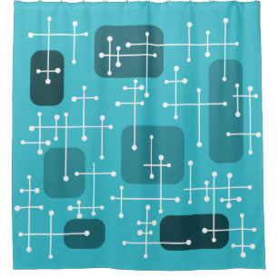 Rideaux De Douche 1950 Eames Era Art Crosshairs Turquoise