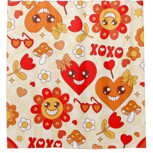 Rideaux De Douche 1960 super pop art valentines champignons