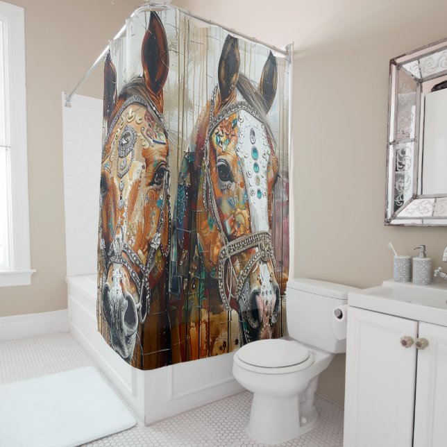 Rideaux De Douche 2 Chevaux majestueux (En situation)