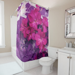 Rideaux De Douche 3D Floral Fuchsia & Purple Marble Art Couverture