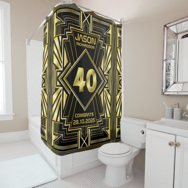 Rideaux De Douche 40e anniversaire Art Déco Gold Black Great Gatsby (En situation)