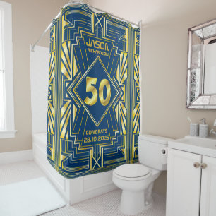 Rideaux De Douche 50e anniversaire Art Déco Gold Blue Gatsby