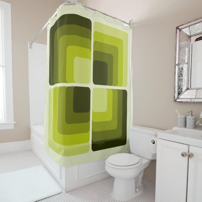 Rideaux De Douche 70s Rainbow Squares Monochrome Green (En situation)