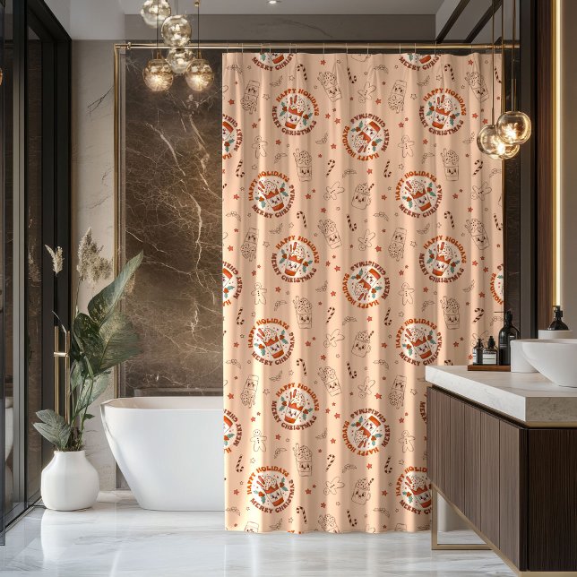 Rideaux De Douche 70s Vibe Curtain Funky Pastel Christmas Design (70s Vibe Curtain Funky Pastel Christmas Design)